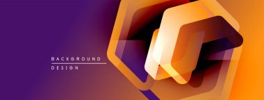 Soyut geometrik tasarım. Turuncu, mor renkler modern görsel etki yaratır. Altıgen şekiller üst üste binerek dinamik bileşim oluşturur.