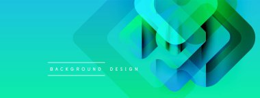Soyut geometrik şekiller örtüşür, canlı bir değişim etkisi yaratır. Turkuaz, yeşil, mavi renkler tasarımda baskın. Mevcut en küçük metin.