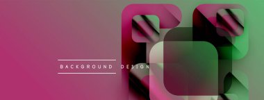 Soyut geometrik şekiller örtüşüyor, canlı pembe, yeşil renkler yaratıyor. Metin, formların altındaki arkaplan dizaynını okur. Modern görsel sunum.