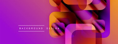Soyut geometrik şekiller örtüşüyor, canlı mor, turuncu renkler yaratıyor. Arkaplan metni arkaplan tasarımı okur. Modern, dinamik kompozisyon.