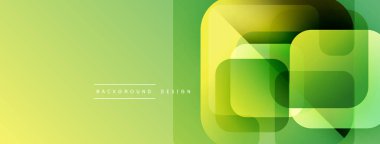 Soyut geometrik şekiller örtüşür, canlı yeşil gradyan arkaplan oluşturur. Modern tasarım elementleri yenilik ve teknoloji öneriyor.