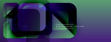 Soyut geometrik şekiller örtüşüyor, canlı renk eğimleri yaratıyor. Modern tasarım elementleri teknoloji, yenilik, akıcılık öneriyor.