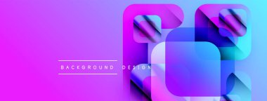 Canlı, soyut bir arkaplan. Geometrik şekiller örtüşür, dinamik görsel efekt yaratır. Mor, mavi renkler kompozisyona hakim. Modern tasarım ögesi.