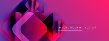 Soyut geometrik şekiller örtüşüyor, canlı pembe, mor renkler yaratıyor. Arkaplan ve sunumlar için modern tasarım ögesi.