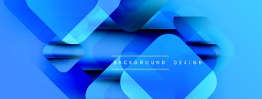 Soyut mavi katmanlar dinamik bileşim yaratır. Modern tasarım üst üste binen şekiller, gradyanlar, ışık efektleri içerir. Minimalist estetik.