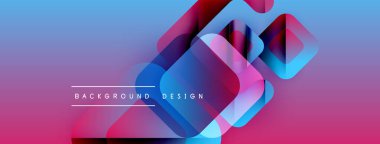 Soyut geometrik şekiller örtüşüyor, parlak mavi ve pembe renkler yaratıyor. Metin arka plan tasarımı okur. Modern görsel kompozisyon.