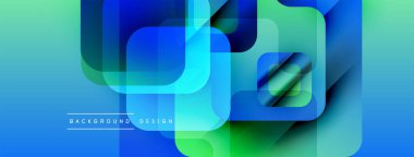 Soyut geometrik şekiller örtüşüyor, canlı mavi, yeşil bir eğim yaratıyor. Arkaplan ve sunumlar için uygun modern tasarım.