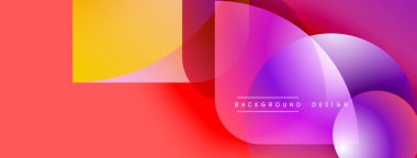 Soyut canlı tasarım, üst üste binen renkli şekiller. Gradyan renkler dinamik görsel etki yaratır, modern estetik..