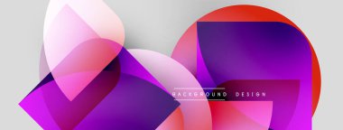 Soyut şekiller örtüşüyor, canlı gradyanlar yaratıyor. Mor, pembe, kırmızı renkler tasarımda baskın. Modern estetik, temiz çizgiler sunar.