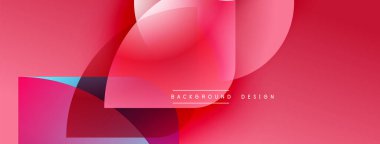 Soyut geometrik şekiller örtüşür, canlı pembe gradyan arkaplan oluşturur. Modern tasarım elementleri akıcılık ve dinamizmi önerir.