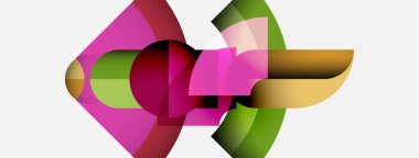 Üst üste binen renkli şekiller içeren soyut bir kompozisyon. Pembe, yeşil, kahverengi renkler dinamik görsel etkileşim yaratır. Modern tasarım.