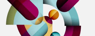 Soyut şekiller örtüşür, dinamik bileşim yaratır. Renkler karışıyor, yumuşak eğimler oluşturuyor. Modern tasarım neşeli enerjiyi çağrıştırıyor.