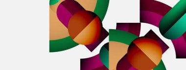 Soyut geometrik bileşim. Şekiller örtüşüyor, canlı renk blokları oluşturuyor. Modern tasarım, temiz çizgiler, minimalist estetik.