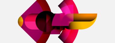 Soyut geometrik şekiller örtüşüyor, canlı renk eğimleri yaratıyor. Kompozisyonda kırmızı, portakal ve sarılar beyaz arka plana karşıdır. Modern tasarım.