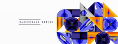 Soyut geometrik şekiller örtüşür, dinamik görsel doku oluşturur. Mavi, turuncu, gri renkler kompozisyona hakim. Modern tasarım ögesi.