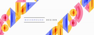 Soyut geometrik şekiller beyaz uzayda tekrar eder. Parlak renkler dinamik görsel doku yaratır. Minimalist tasarım biçimi, şablonu vurgular.