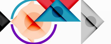 Soyut geometrik bileşim. Üst üste binen şekiller, dinamik görsel ilgi yaratır. Çemberler, üçgenler, kareler modern tasarım elementleri sunar.