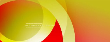 Soyut renkli tasarım. Üst üste binen daireler canlı gradyanlar yaratır, sarı, turuncu, kırmızı renkler kompozisyona hakim olur. Minimalist metin mevcut.