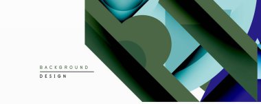 Soyut geometrik arkaplan. Üst üste binen şekiller derinlik yaratır, yeşil, mavi, beyaz tonlarını kullanarak. Modern tasarım dijital projeler ve sunumlar için uygundur.