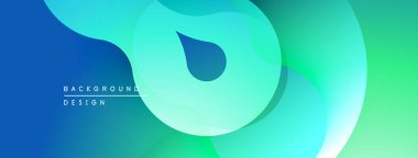 Soyut sıvı şekilleri harmanlanarak canlı bir mavi-yeşil gradyan oluşturur. Modern tasarım hareketi, derinliği, görsel ilgiyi çağrıştırıyor.