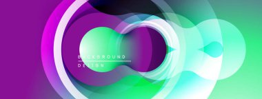 Soyut, enerjik çemberler, katmanlar dinamik görsel efektler yaratır. Modern tasarım, pürüzsüz eğimler, renkli kompozisyon.