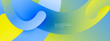 Soyut sıvı şekilleri örtüşür, parlak mavi, sarı ve yeşil renkler yaratır. Arkaplan ve sunumlar için modern tasarım ögesi.
