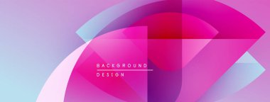 Soyut tasarım canlı örtüşen şekiller içerir. Pembe, mor, mavi renkler dinamik görsel efekt yaratır. Metin arkaplan tasarımı okur.