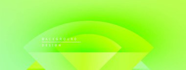 Parlak yeşil eğimli arka plan. Üst üste binen şekiller soyut tasarım yaratır. Metin arka plan tasarımı okur. Minimalist estetik, modern his.