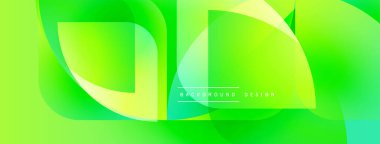 Soyut canlı yeşil arka plan. Üst üste binen şekiller dinamik görsel efekt yaratır. Modern tasarım elementleri pürüzsüz eğimler sunar.