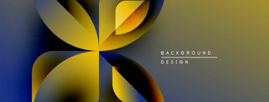 Soyut çiçek tasarımı. Üst üste binen şekiller dinamik görsel efekt yaratır. Sarılar, maviler, griler sorunsuzca harmanlanır. Modern arkaplan dokusu.