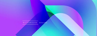 Soyut gradyanlar mor, mavi ve yeşil renkleri harmanlarlar. Üst üste binen şekiller dinamik görsel efekt yaratır. Metin arkaplan tasarımı okur.