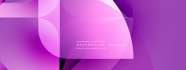 Soyut mor arkaplan. Üst üste binen geometrik şekiller dinamik görsel efekt yaratır. Sancaklar ve sunumlar için modern tasarım uygun.