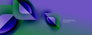 Soyut şekiller örtüşüyor, dinamik mor, yeşil gradyanlar yaratıyor. Modern tasarım akıcılık, hareket ve yenilik öneriyor. Arkaplanda metin arkaplan tasarımı.