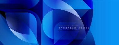 Soyut mavi şekiller üst üste binerek dinamik bileşim oluşturuyor. Renkler derinliği gösteriyor, modern estetiği. Metin arkaplan tasarımı okur.