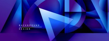 Soyut geometrik tasarım. Mavi, mor renkler dinamik şekiller yaratır. Dijital projeler için modern arkaplan.