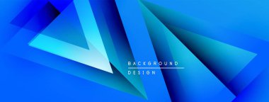 Soyut mavi tasarım katmanlı geometrik şekiller içerir. Gradyan renkler dinamik görsel efekt yaratır. Sunumlar ve web siteleri için modern arkaplan.