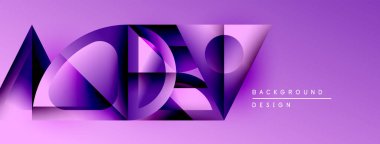 Soyut mor tasarım katmanlı geometrik şekiller içerir. Modern estetik, canlı renkler, gösterişli bir sunum. Minimalist stil.