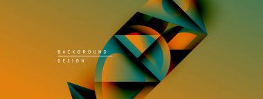 Soyut geometrik şekiller örtüşür, dinamik görsel efekt yaratır. Gradyan renkler harmanlanır, modern arkaplan tasarımı oluşturulur.