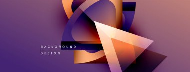 Soyut geometrik şekiller örtüşüyor, canlı mor, turuncu renkler yaratıyor. Modern tasarım elementleri dinamik akış ve görsel ilgi.