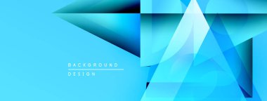 Soyut mavi geometrik şekiller kesişir. Gradyan gölgeler derinlik yaratır, arka planlar için modern tasarım unsuru. Minimalist stil.