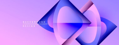 Soyut geometrik şekiller örtüşüyor, canlı mor ve mavi renkler yaratıyor. Arkaplan ve sunumlar için modern tasarım ögesi.
