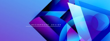 Soyut geometrik şekiller canlı mavileri, morları harmanlıyor. Modern tasarım, gradyan etkilere, dinamik bileşimlere sahiptir. Metin arkaplan tasarımı okur.