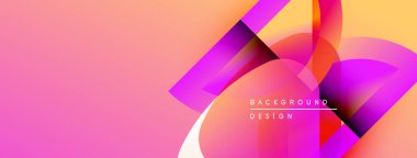 Soyut eğim arkaplanı. Üst üste binen şekiller dinamik görsel efekt yaratır. Pembe, turuncu, mor renkler kompozisyona hakim. Modern tasarım ögesi.