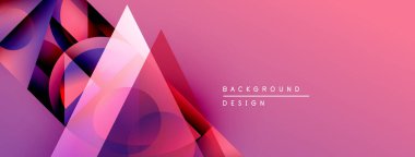 Soyut geometrik şekiller örtüşüyor, canlı pembe ve mor renkler yaratıyor. Modern tasarım teknoloji, yenilik, yaratıcılık öneriyor.