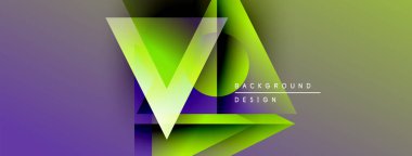 Soyut tasarım canlı mor, yeşil eğimlere sahiptir. Geometrik şekiller dinamik görsel efekt yaratır. Metin arkaplan tasarımı okur.