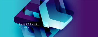 Soyut geometrik şekiller, canlı mavi renkler, modern tasarım. Renkler derinlik yaratır, dinamik bileşim. Minimalist estetik.