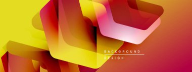 Soyut geometrik şekiller örtüşüyor, canlı renk eğimleri yaratıyor. Sarılar, kırmızılar, portakallar kompozisyona hakim. Modern tasarım ögesi.