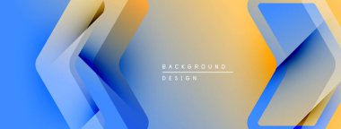Soyut geometrik tasarım. Mavi, turuncu eğimler katmanlı ok şekilleri yaratır. Minimalist stil, arka planlar ve sunumlar için uygun.