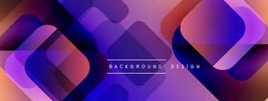 Soyut geometrik şekiller örtüşüyor, canlı mor ve mavi renkler yaratıyor. Sancaklar ve arka planlar için modern tasarım uygun.