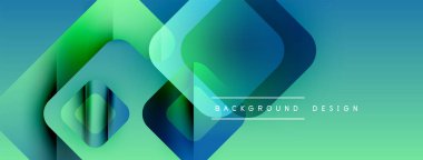 Soyut geometrik şekiller örtüşür, canlı bir değişim etkisi yaratır. Modern tasarım serin maviler, yeşiller, ince gölgeler kullanır.